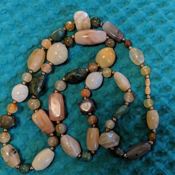 Boho Polished Agate Necklace 1970s - Picture 3 of 3